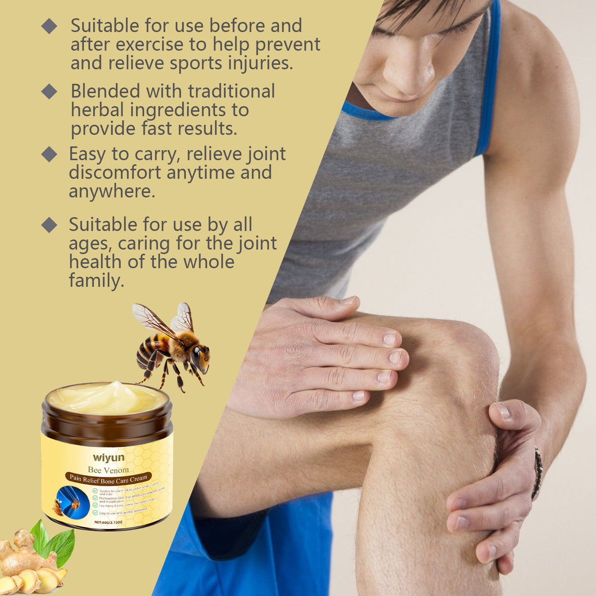 eprolo Wiyun Bee Venom Joint Care Cream for wrists and knees, soothing massage topical cream for daily joint relief.