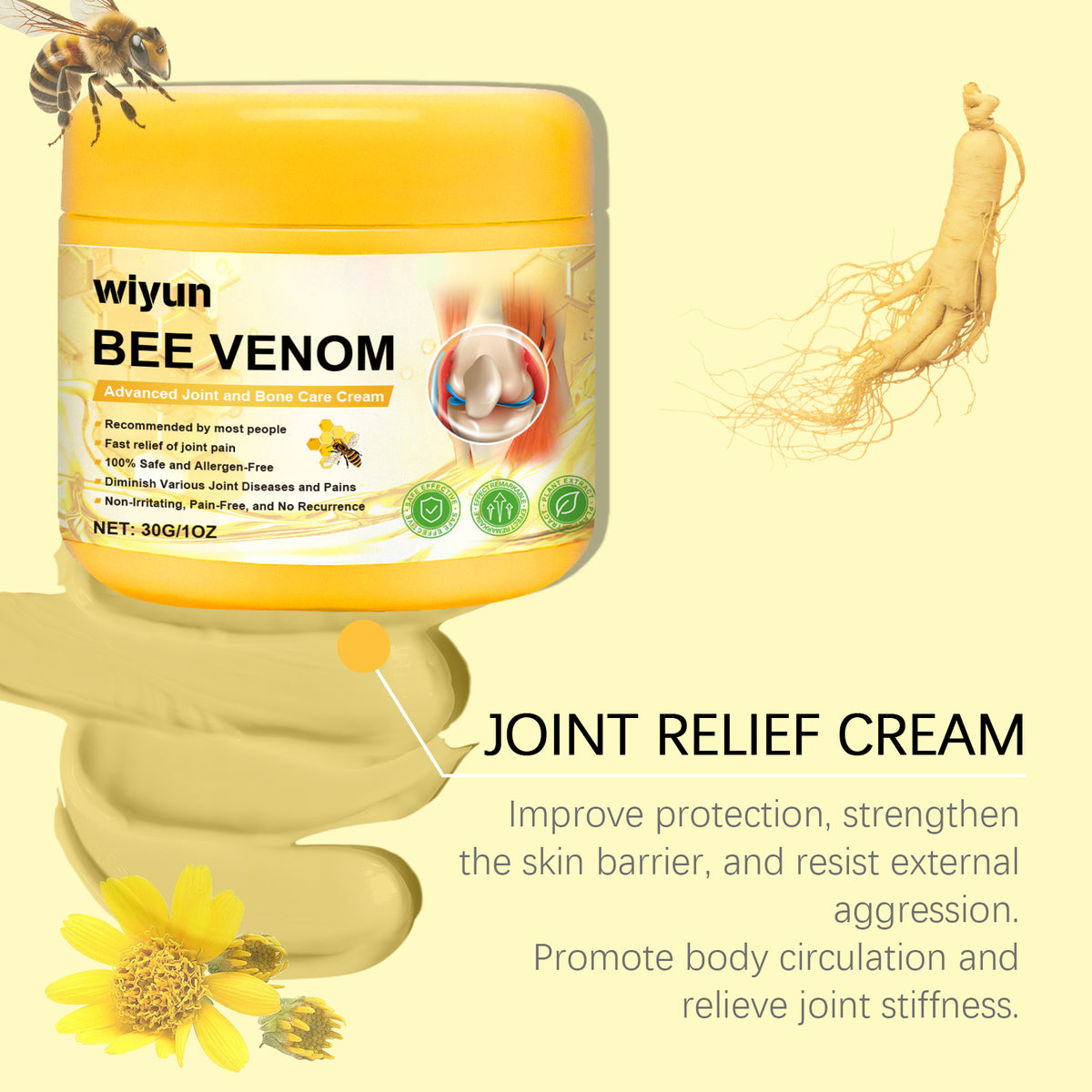 Eprolo Wiyun Body Joint Repair Cream applying on knee for daily massage and skin nourishment.