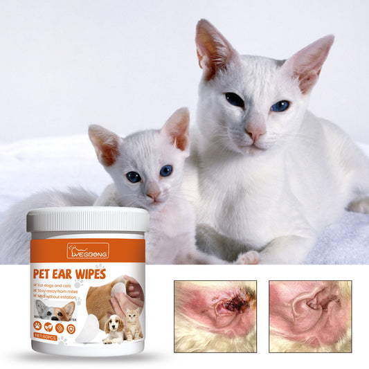 Eprolo Yegbong Pet Ear Wipes for cleaning, deodorizing, removing mites and earwax from dogs and cats' ears.