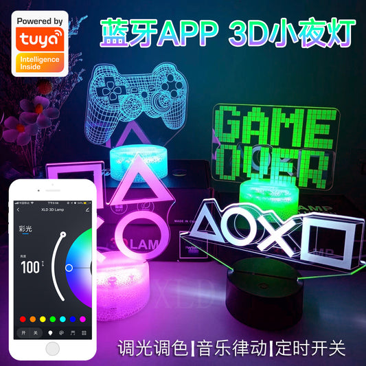 Eprolo Tuya Smart RGB LED table lamp with acrylic 3D night light, customizable colors, dimming, and remote control.