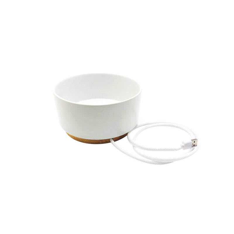 Eprolo pet heating bowl with intelligent thermostatic ceramic design, showing the heated bowl with a pet's food inside.