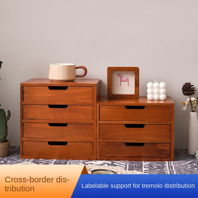 Small wooden three-layer storage cabinet with drawers, cosmetic organizer and display screen riser by eprolo