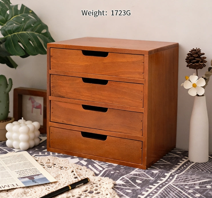 Small wooden three-layer storage cabinet with display screen riser and cosmetic organizer from eprolo, featuring multiple compartments.