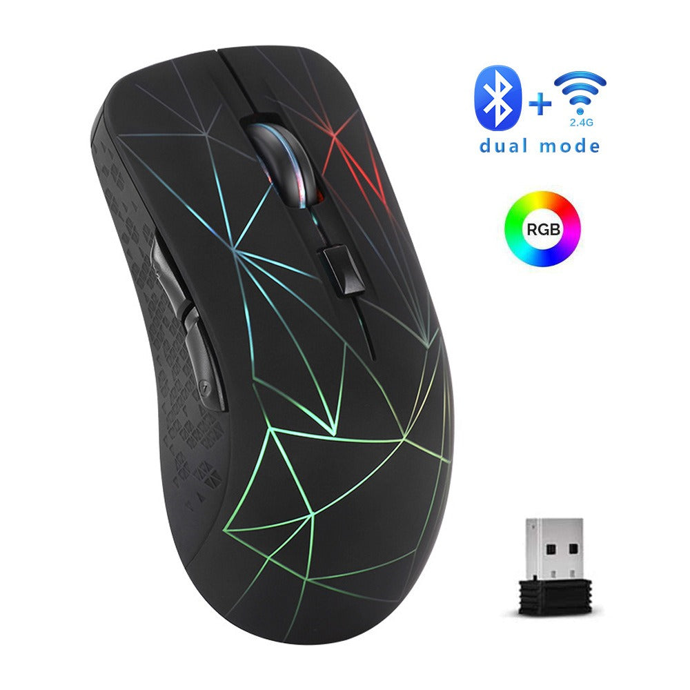 Eprolo dual mode wireless Bluetooth mouse with colorful LED illumination, silent clicking, ideal for laptops and office use.