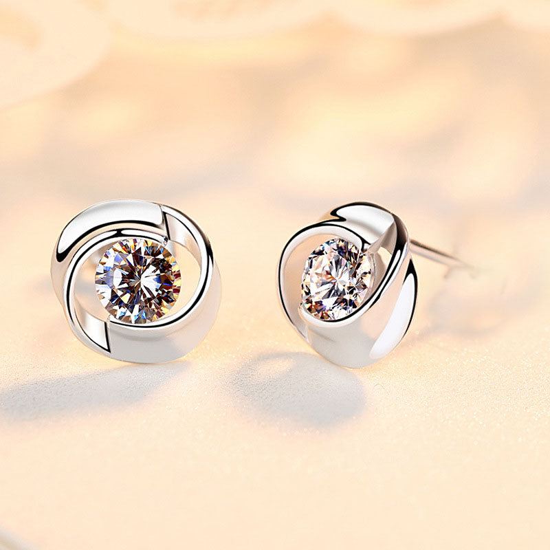 S925 silver rose earrings with petal design, minimalist Korean style, small clover and rose-shaped earrings for women