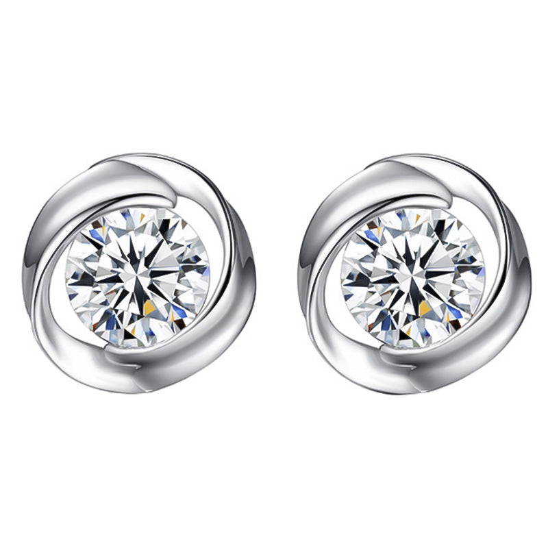S925 silver rose petal earrings with minimalist clover design, Korean-inspired tiny floral earrings for women