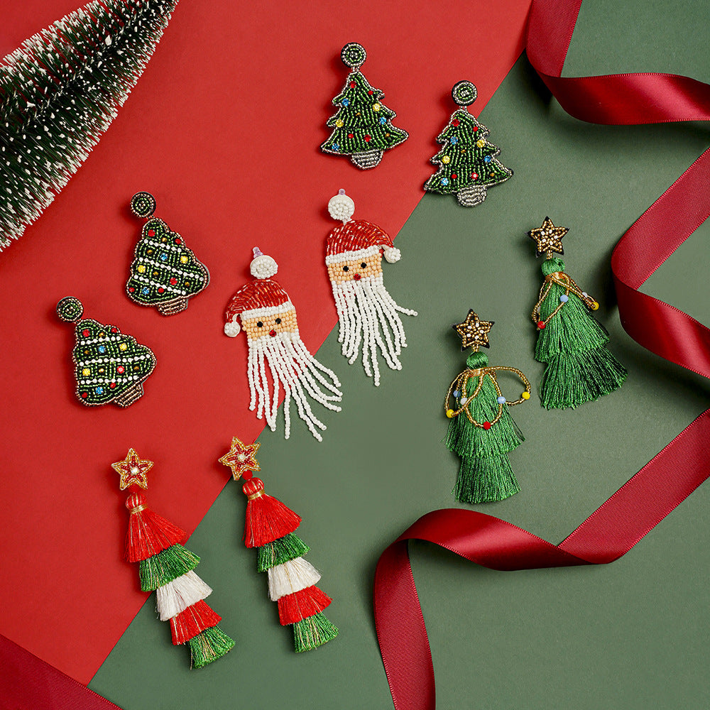 Christmas Day Earrings Earrings Handmade Beads Christmas Old Man Cartoon Character Tassel Rice Beads Earrings - American Smart