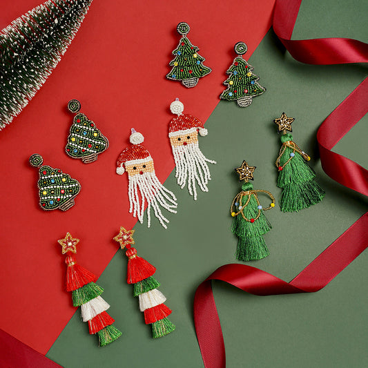 Christmas Day Earrings Earrings Handmade Beads Christmas Old Man Cartoon Character Tassel Rice Beads Earrings - American Smart
