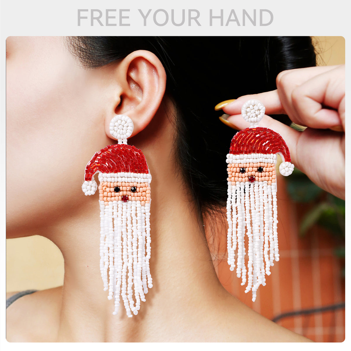 Christmas Day Earrings Earrings Handmade Beads Christmas Old Man Cartoon Character Tassel Rice Beads Earrings - American Smart
