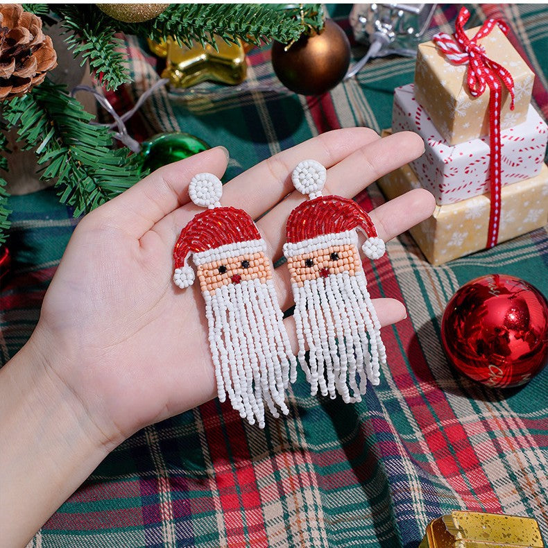Christmas Day Earrings Earrings Handmade Beads Christmas Old Man Cartoon Character Tassel Rice Beads Earrings - American Smart