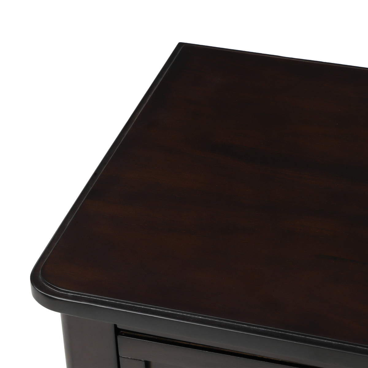 Eprolo TREXM narrow espresso console desk with three storage drawers and bottom shelves, ideal for living room organization.