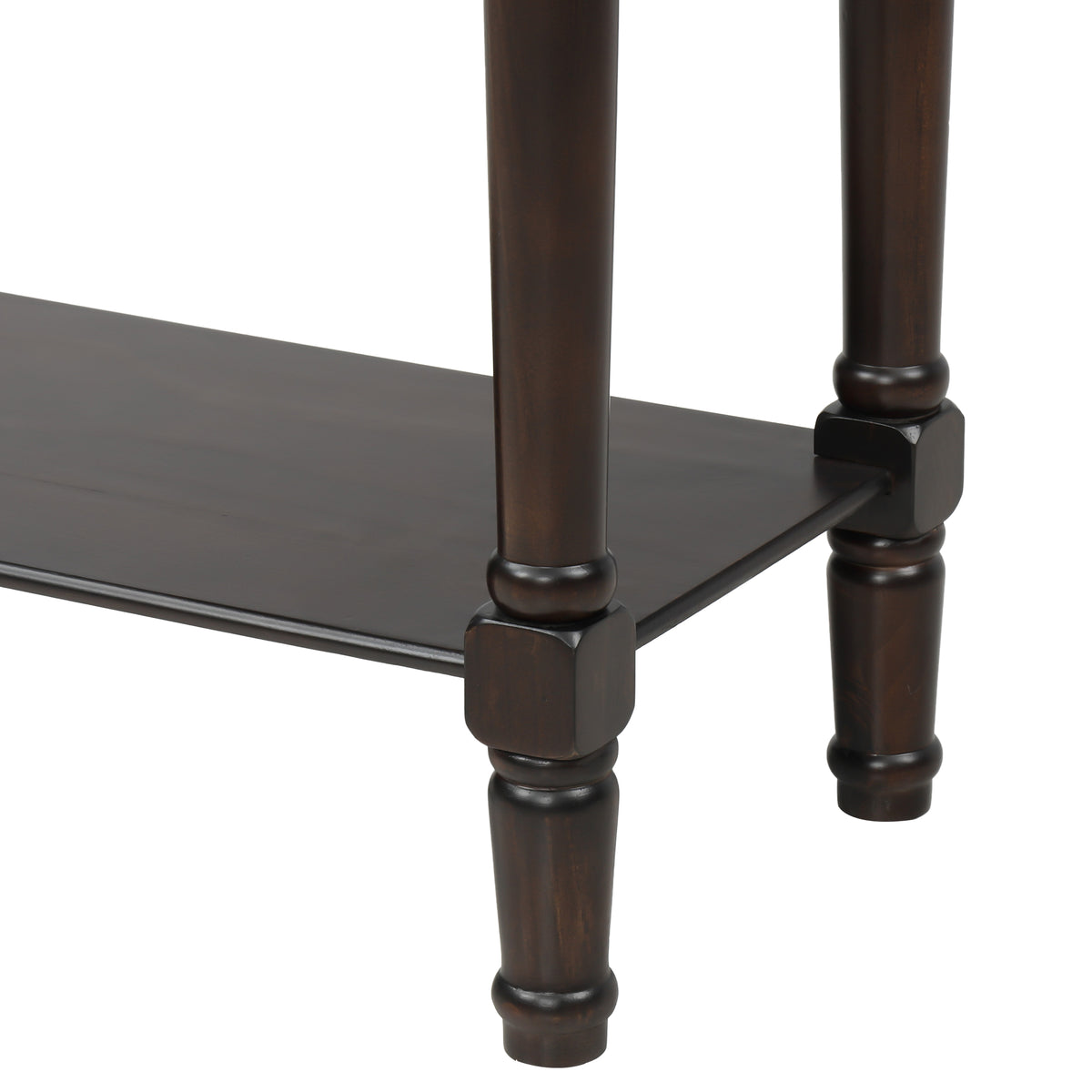 Eprolo TREXM narrow console desk in espresso with three storage drawers and bottom shelves for living room organization.