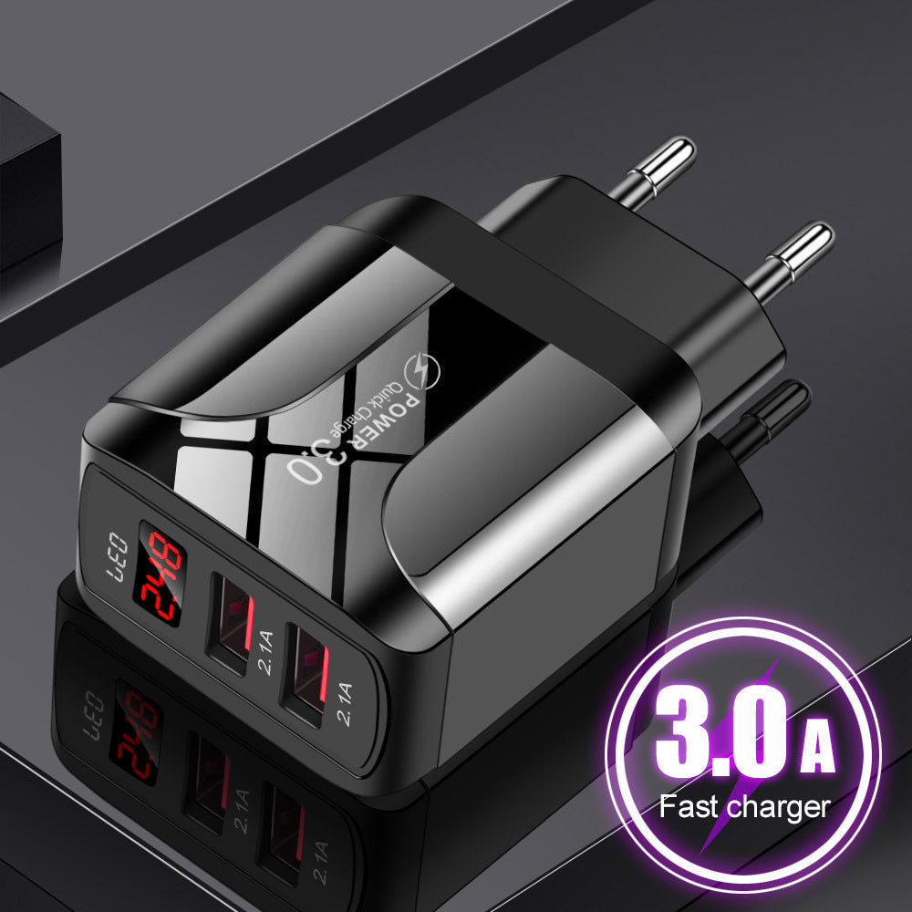 eprolo 2USB smartphone charger with display, 2-port smart travel charging head for American, European, and British standards