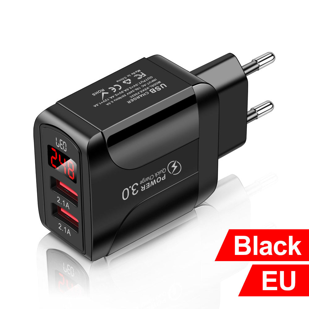 eprolo 2USB smartphone charger with display, 2-port smart travel charging head for American, European, and British standards