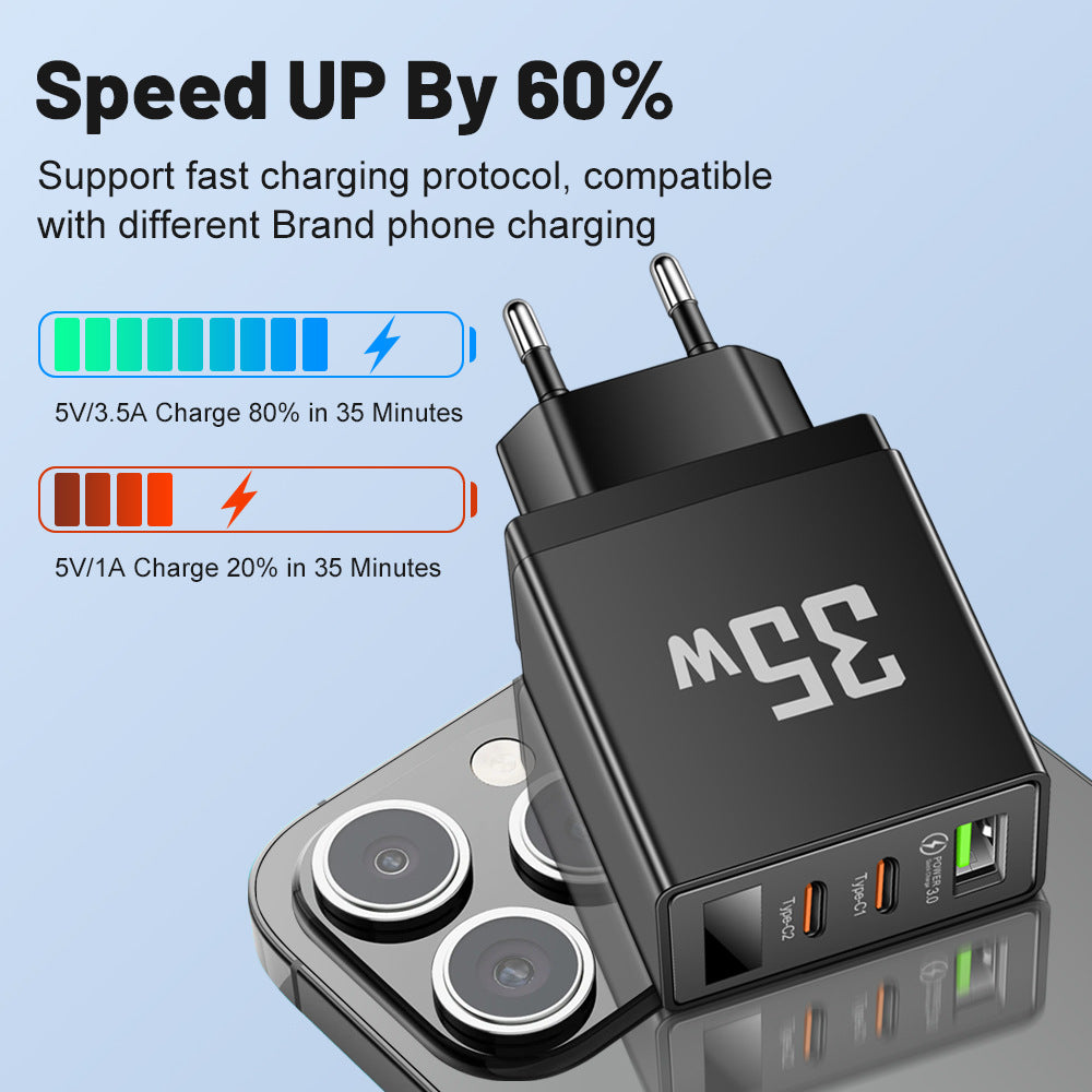 Charging head frequency converter 1USB+2 Type-C intelligent multi interface digital display mobile phone charger - American Smart