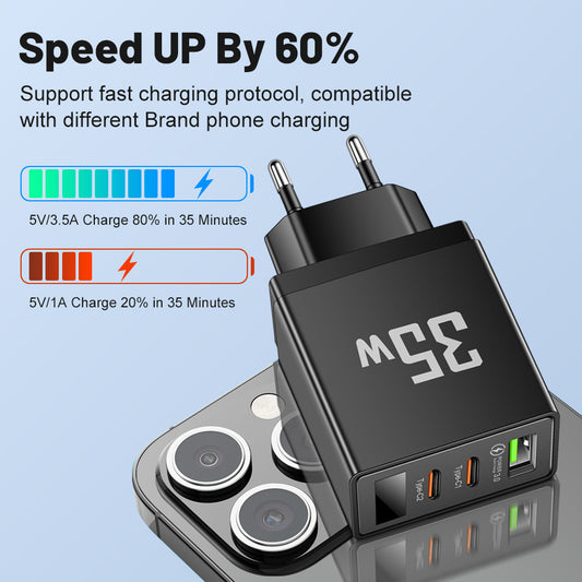 Charging head frequency converter 1USB+2 Type-C intelligent multi interface digital display mobile phone charger - American Smart