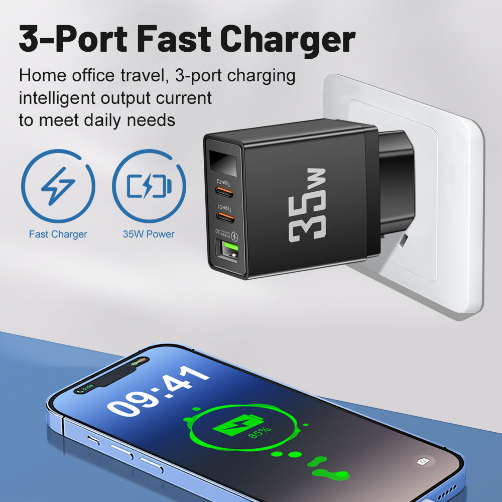 Charging head frequency converter 1USB+2 Type-C intelligent multi interface digital display mobile phone charger - American Smart