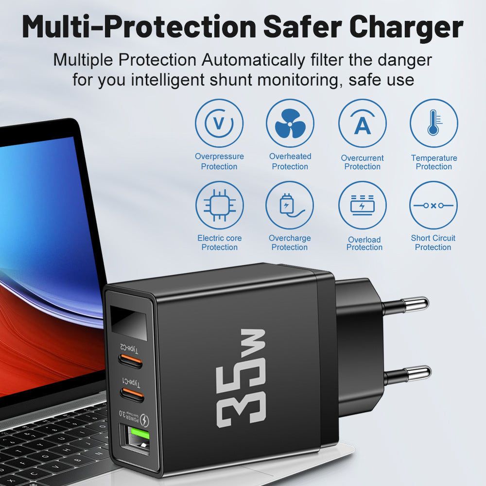 Charging head frequency converter 1USB+2 Type-C intelligent multi interface digital display mobile phone charger - American Smart