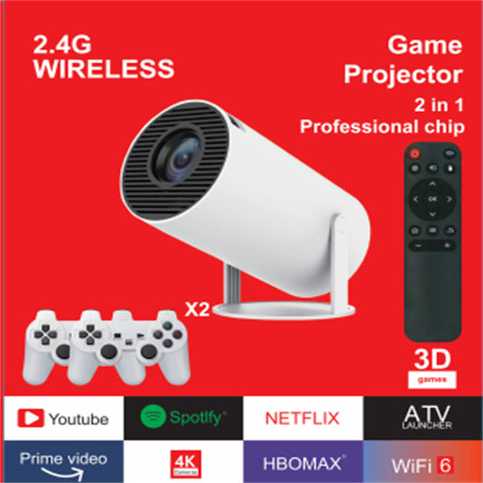 Eprolo Game Hot Projector MAX300 displaying vibrant 4K high-definition image with wireless controller in a modern setting