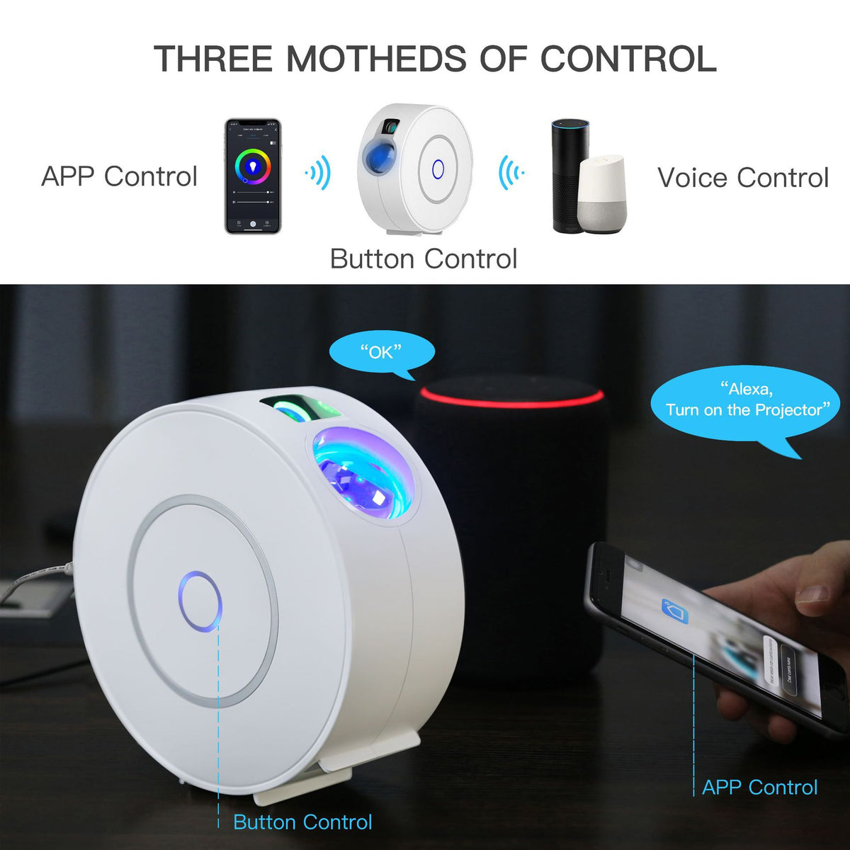 Eprolo Tuya Smart WiFi starry night LED projector with colorful laser projection, creating a dazzling starry sky display.
