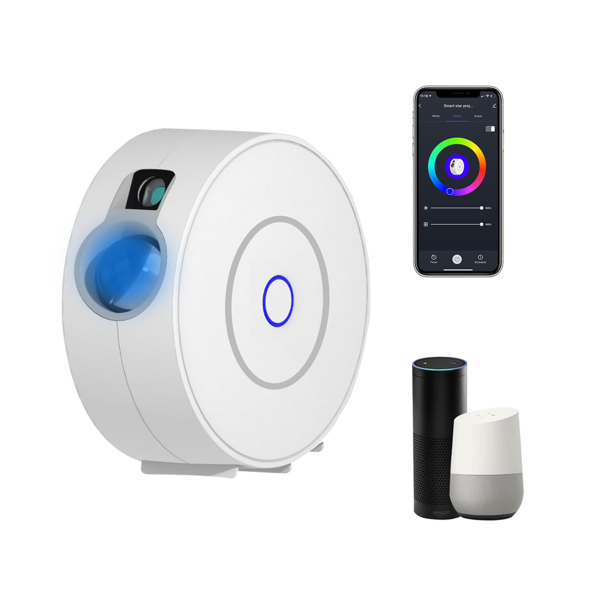 Eprolo Tuya Smart WiFi starry sky night light with colorful laser projection illuminating a starry night scene.