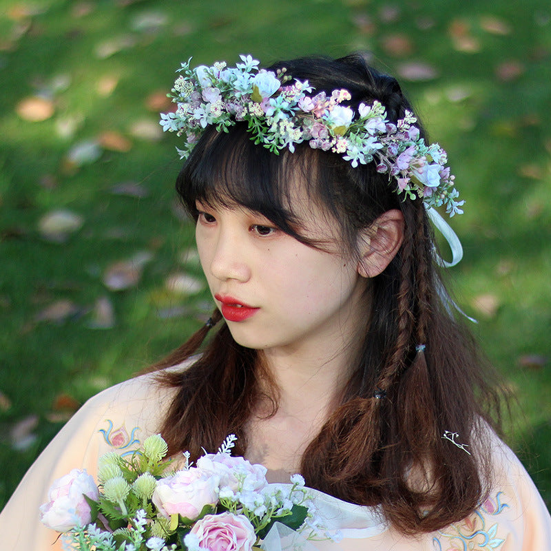 Ancient style girl Hanfu headwear simulation full sky star small floral headband forest princess bridal wreath - American Smart