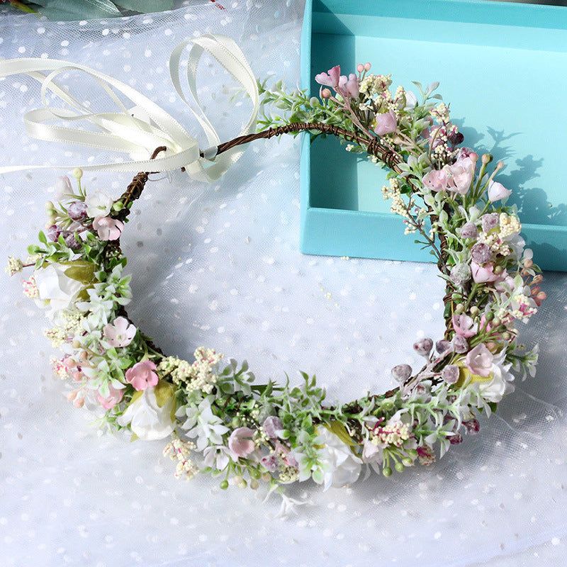 Ancient style girl Hanfu headwear simulation full sky star small floral headband forest princess bridal wreath - American Smart