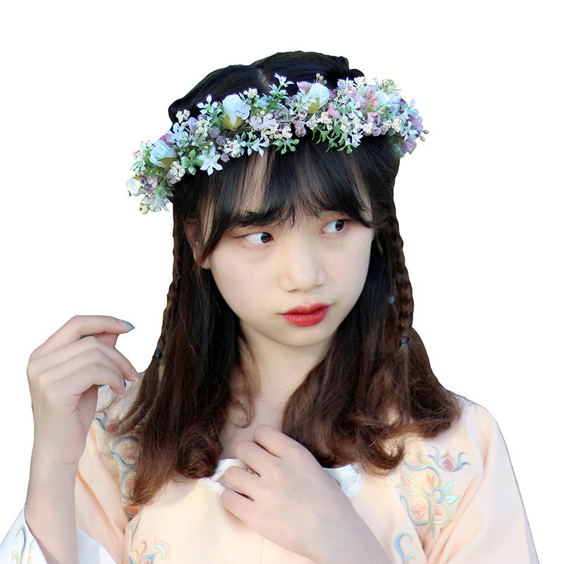 Ancient style girl Hanfu headwear simulation full sky star small floral headband forest princess bridal wreath - American Smart