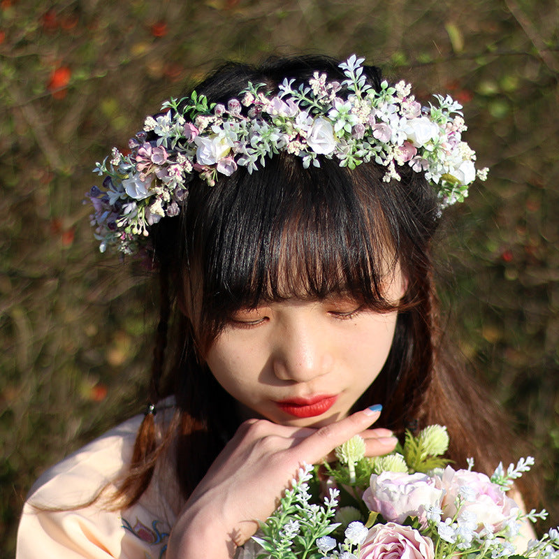 Ancient style girl Hanfu headwear simulation full sky star small floral headband forest princess bridal wreath - American Smart