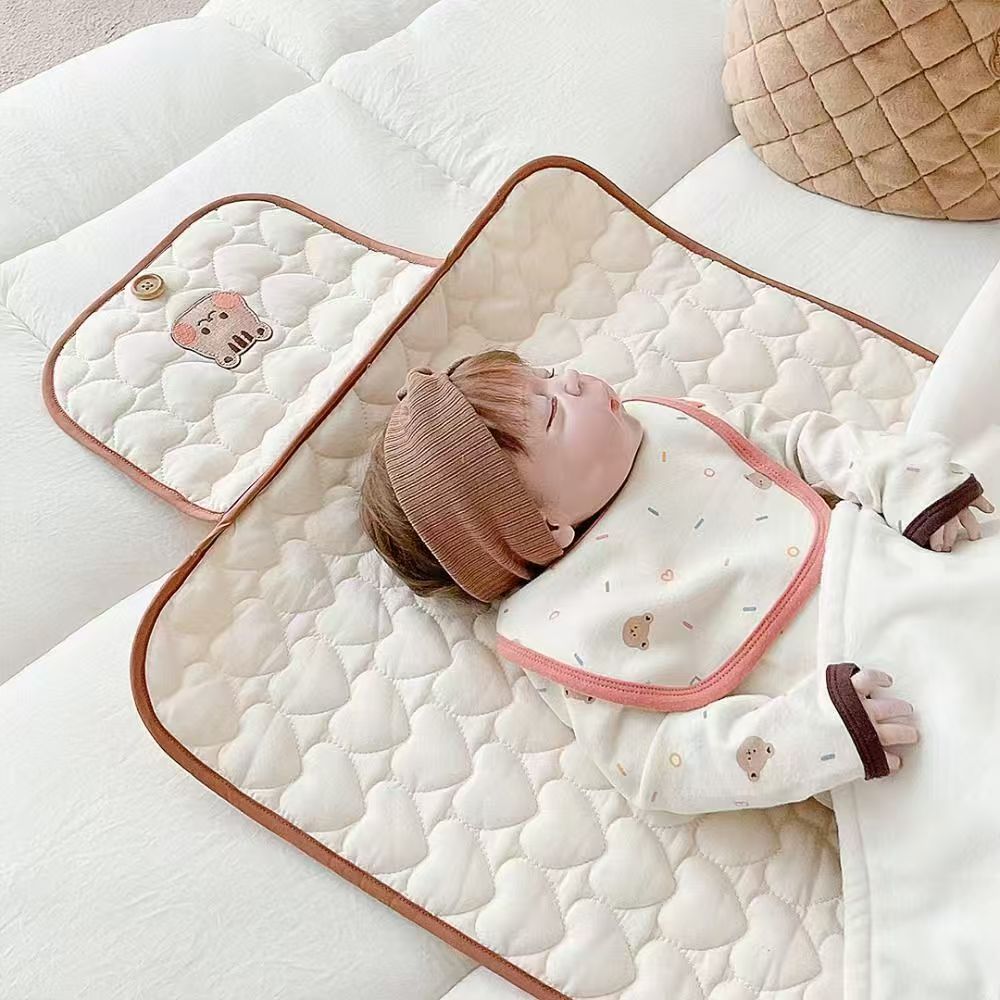 Eprolo baby portable diaper pad bag with cute embroidery, urine protection, and multi-functional changing pad without hood, 50x70cm
