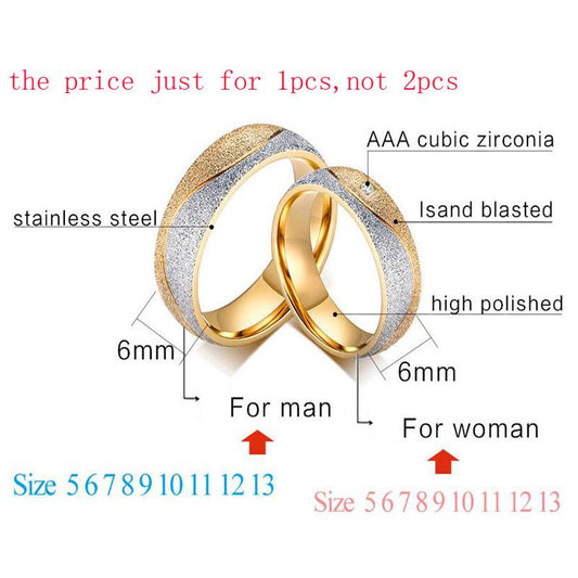 Sand blasted Vnox couple engagement rings for women and men, featuring modern design and textured finish.