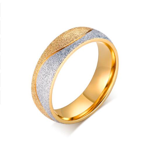 Sand-blasted Vnox couple engagement rings for women and men, showcasing sleek, modern design with textured finish.