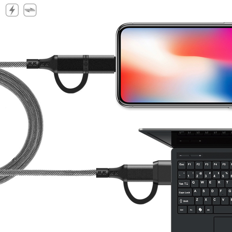 eprolo four-in-one braided data cable with Type-C for Apple and Huawei phones, PD60W fast charging and flash data transfer