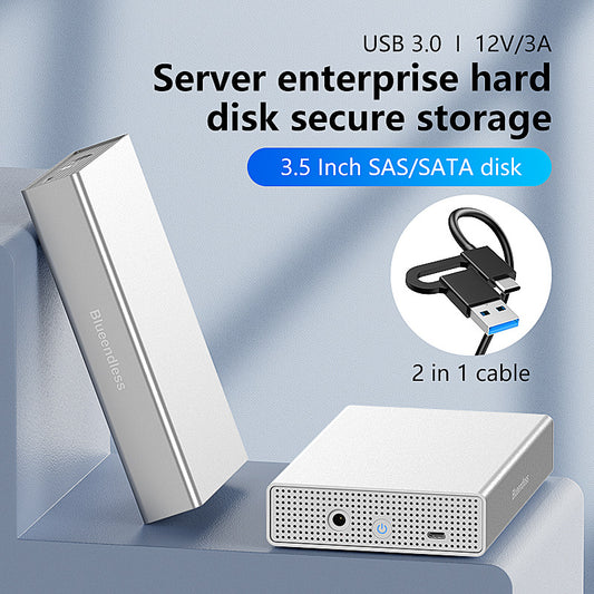 Eprolo Lanshuo portable 2.5-inch metal SSD hard drive case for SAS/SATA drives, desktop and laptop compatible.