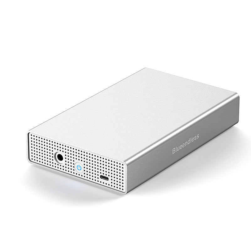 Eprolo Lanshuo 2.5-inch all-metal portable hard drive case for SAS/SATA solid-state drives on a desktop or laptop.