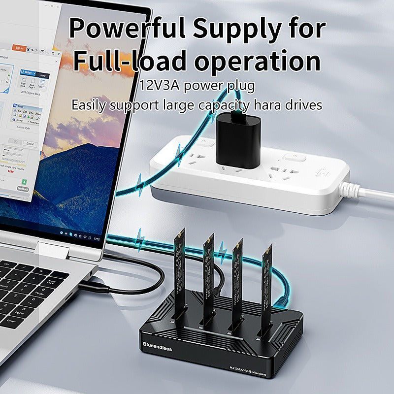 eprolo solid state drive base with four bays for NVMe and data storage, USB 3.2 Gen 2 portable hard drive enclosure
