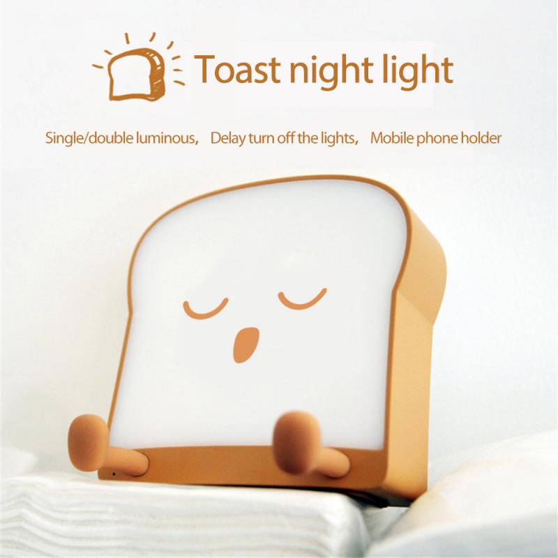 Eprolo toast-shaped night light with USB charging port, emitting soft light, square bread design, bedside lamp for cozy illumination