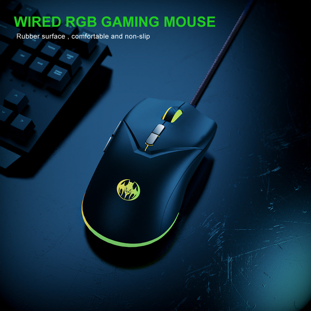 Eprolo 7D Youbat wired gaming mouse with 6-speed settings and 7200 DPI for precise gaming control, shown from the side view