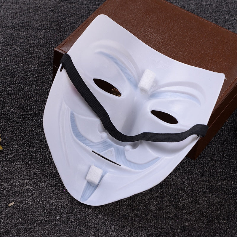 Eprolo V for Vendetta Guy Fawkes party mask with white face and black mustache, ideal for cosplay and Halloween events