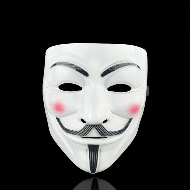 V for Vendetta Guy Fawkes mask for cosplay and Halloween party, featuring a black and white design with detailed facial features.
