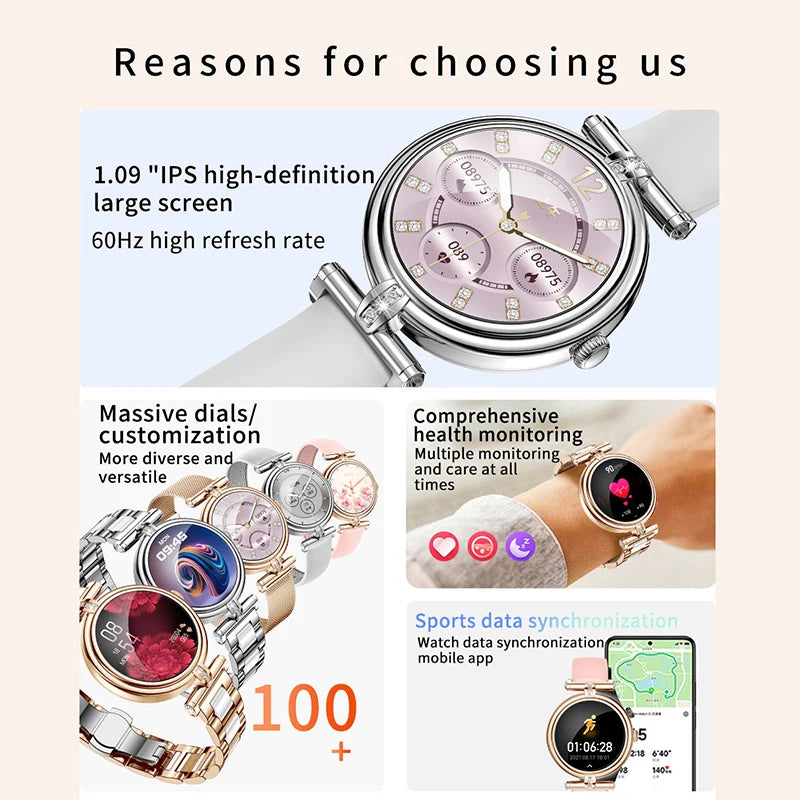 AK62 Smart Watch Women 1.09 Inch HD Screen Custom Watch Face Sports Fitness Tracker Bluetooth Call Lady Smartwatch 2024 - American Smart