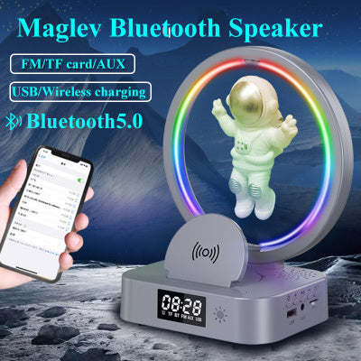Eprolo magnetic levitation Bluetooth speaker shaped like an astronaut with RGB lighting, mini radio, TWS sound, and wireless subwoofer.