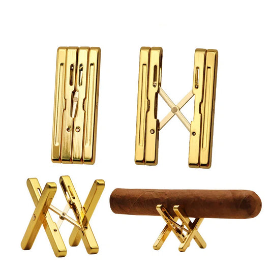 Cigar shelf pure copper gold-plated folding shelf portable cigarette holder simple - American Smart