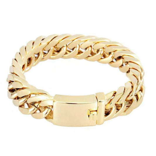 Elegant men's 18K gold plated alloy bracelet with double buckle design, stylish and fashionable jewelry by eprolo.