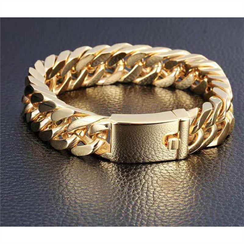 Men's gold plated alloy bracelet with double buckle design, stylish 18K electroplated jewelry by eprolo.