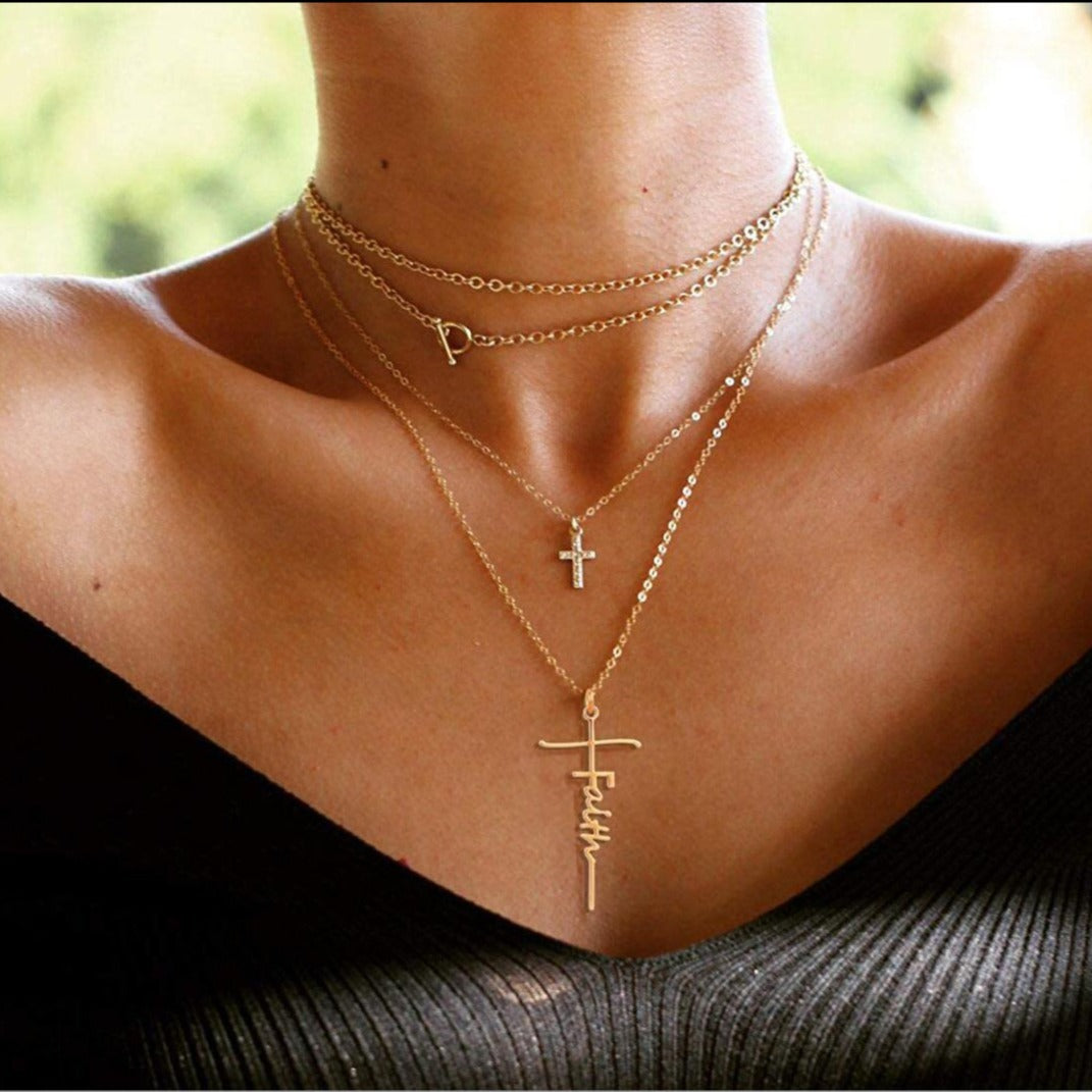 Eprolo Ins Style Faith letter alloy pendant choker necklace for women, featuring a short, stylish jewelry design.