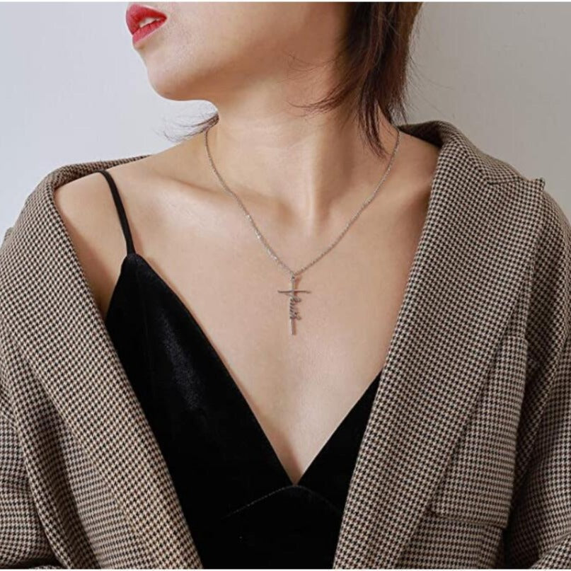 Eprolo Ins Style Faith letter alloy pendant choker necklace for women, short necklace with bold letter design.