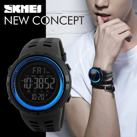 Men's digital sports watch by eprolo featuring LED display, 50m water resistance, military style, casual electronic wristwatch.