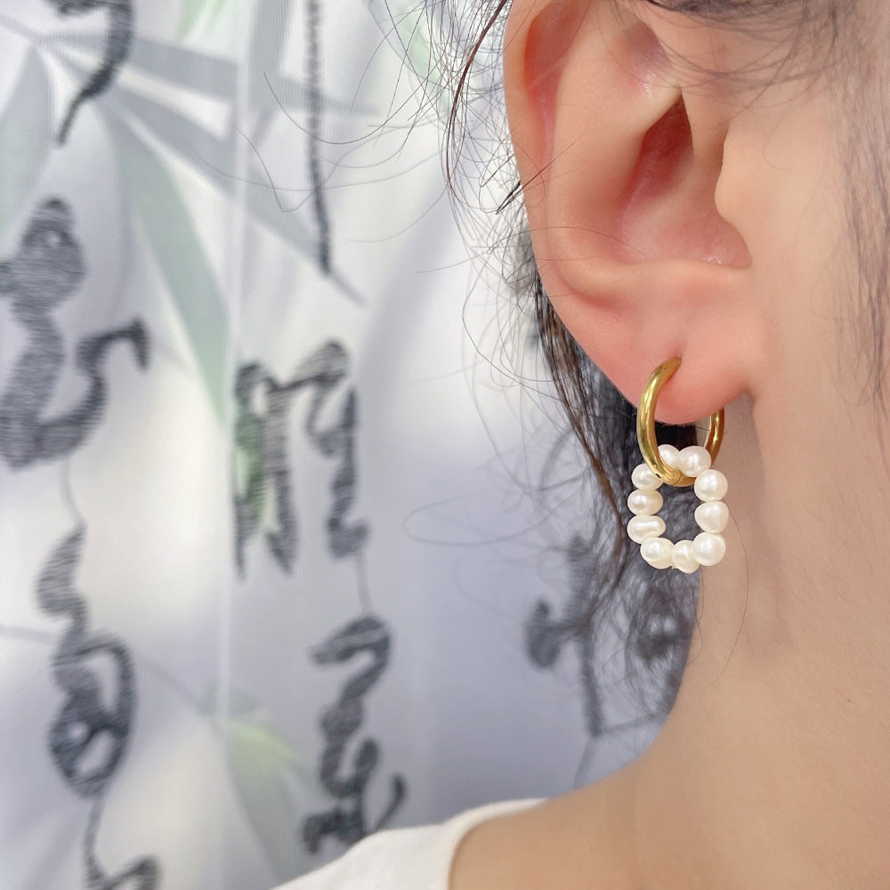 Elegant retro French-style freshwater pearl earrings by eprolo, featuring luxurious palace design and versatile high-grade craftsmanship