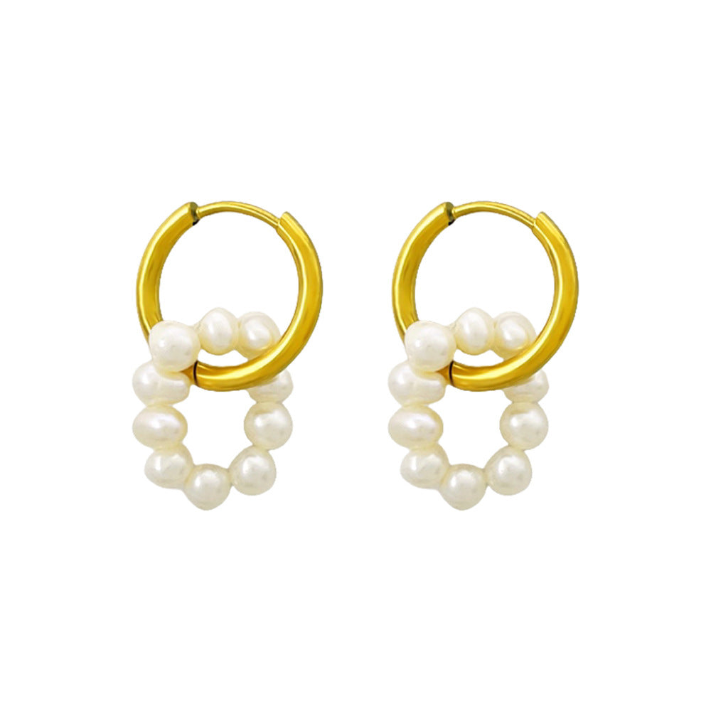Elegant retro French pearl earrings by eprolo featuring freshwater pearls, palace style design, perfect for women.